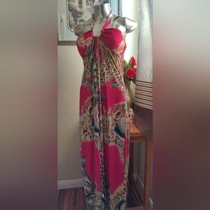 Fusha Maxi Halter Peacock Dress